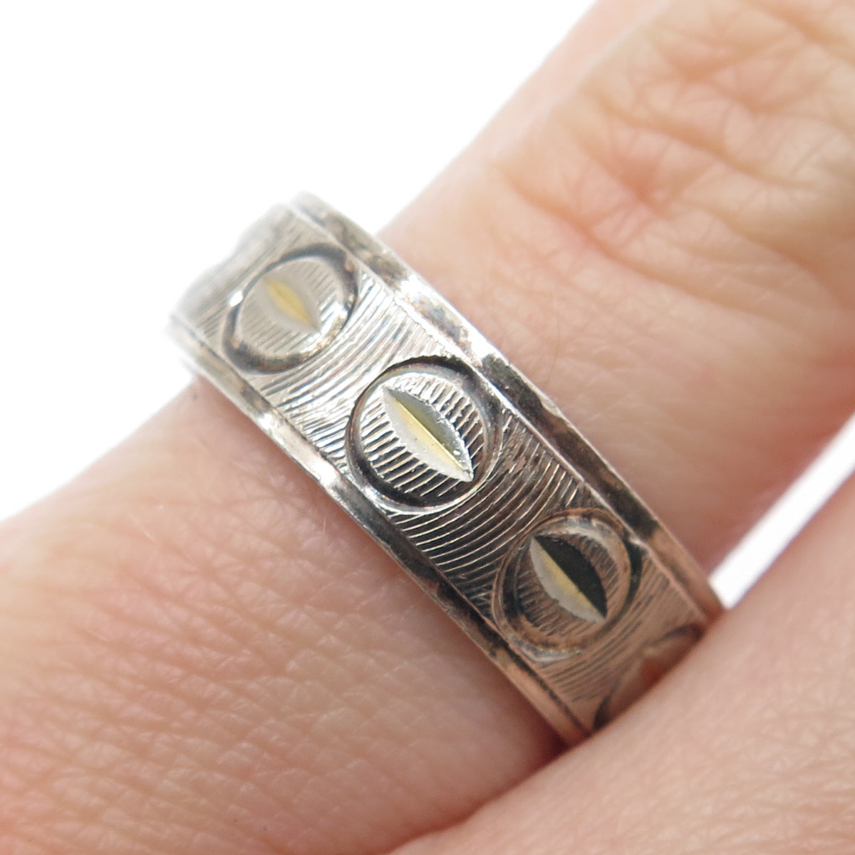 925 Sterling Silver 2-Tone Vintage Italy Diamond-Cut Band Ring Size 6