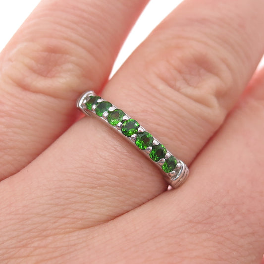 CHUCK CLEMENCY 925 Sterling Silver Real Peridot Half Eternity Band Ring Size 6