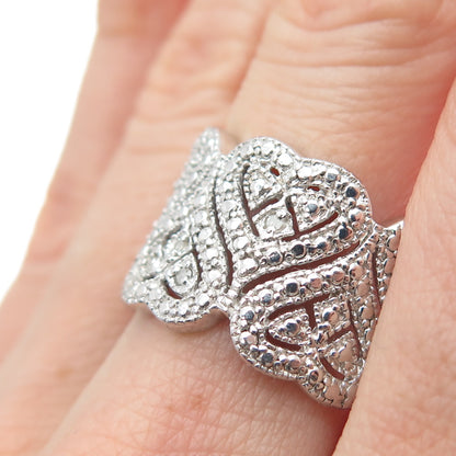 DBJ DEE BERKLE 925 Sterling Silver Real Round-Cut Diamond Heart Ring Size 9.25