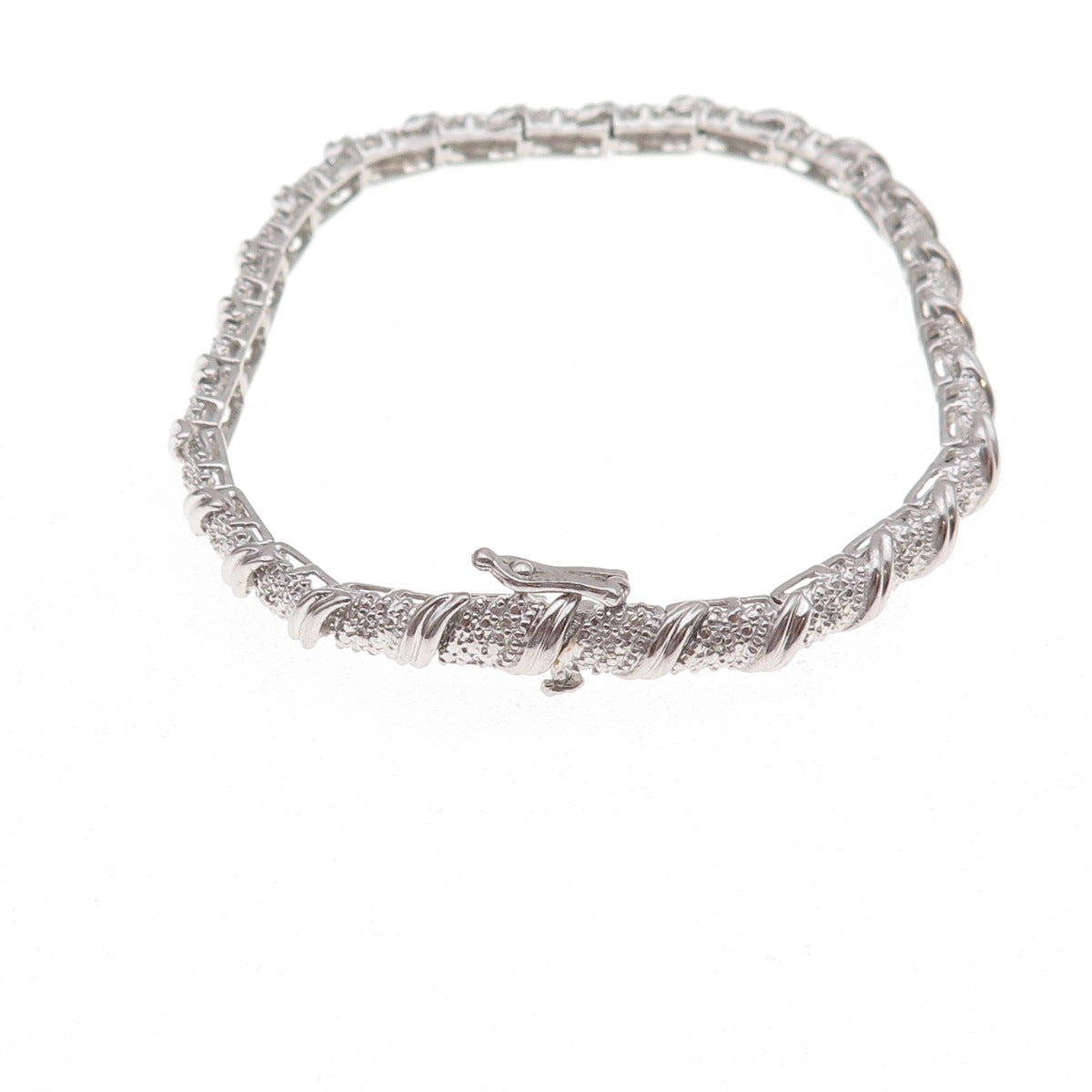 Sun 925 Sterling Silver Real Round-Cut Diamond Bracelet 7.75"