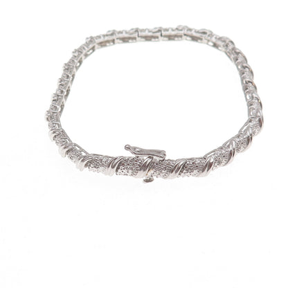 Sun 925 Sterling Silver Real Round-Cut Diamond Bracelet 7.75"