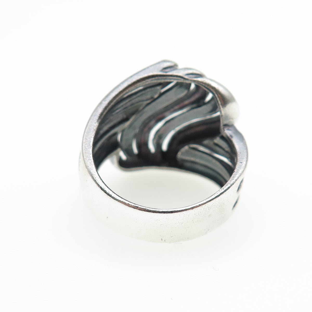 925 Sterling Silver Vintage Modernist Wavy Oxidized Ring Size 8.75