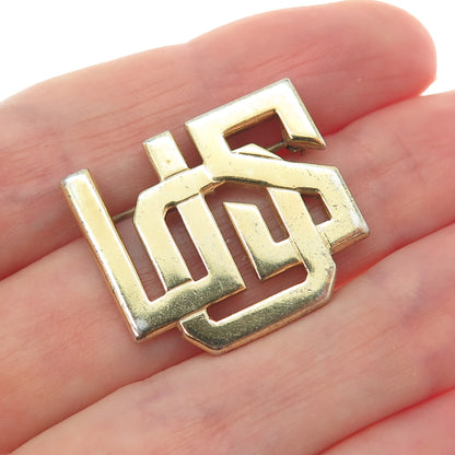 925 Sterling Silver Gold Plated Vintage USO United Service Organization Brooch