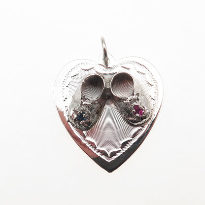 925 Sterling Silver Vintage Rhinestone Baby Shoes Heart Charm Pendant