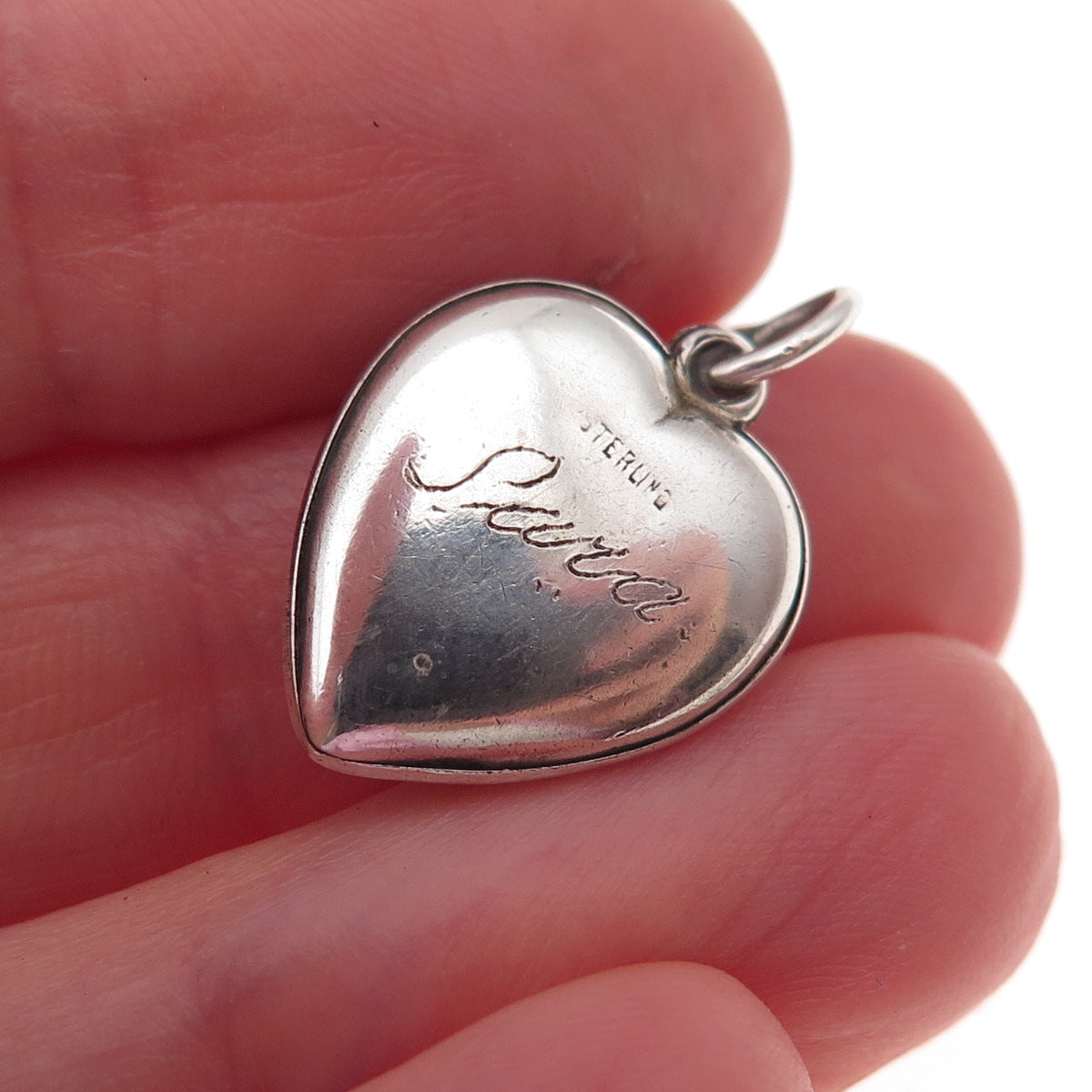 925 Sterling Silver Antique Art Deco Engraved Chatelaine Heart Charm Pendant