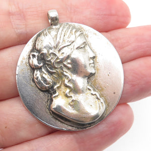 925 Sterling Silver Vintage Victorian Lady Portrait Oxidized Charm Pendant