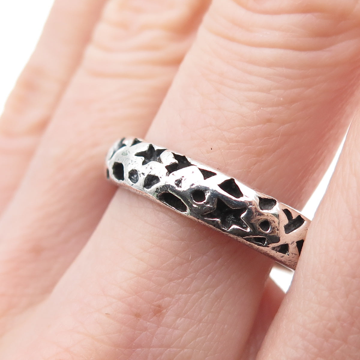 925 Sterling Silver Vintage Modernist Celestial Oxidized Band Ring Size 9.75