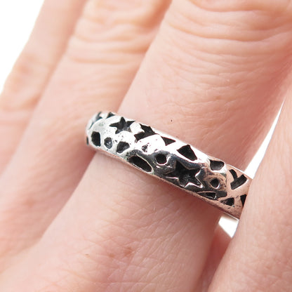 925 Sterling Silver Vintage Modernist Celestial Oxidized Band Ring Size 9.75