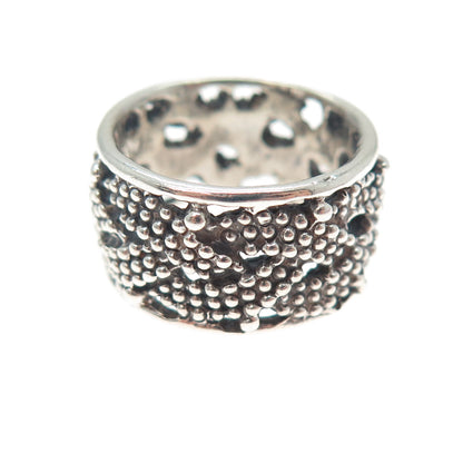 925 Sterling Silver Vintage Woven Granulated Oxidized Band Ring Size 6.75