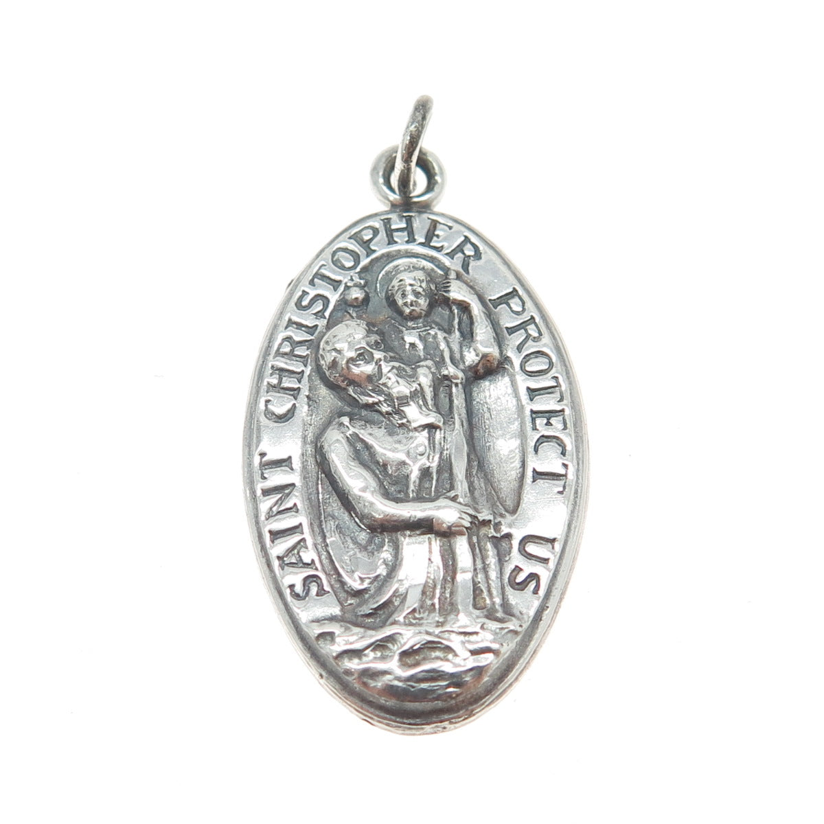 925 Sterling Silver Antique Art Deco St. Christopher Religious Charm Pendant