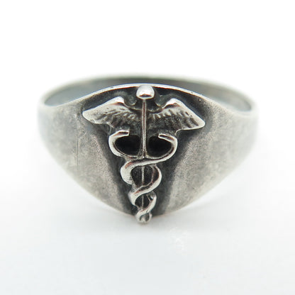 CHARLES M ROBBINS 925 Sterling Silver Vintage Caduceus Symbol Ring Size 7