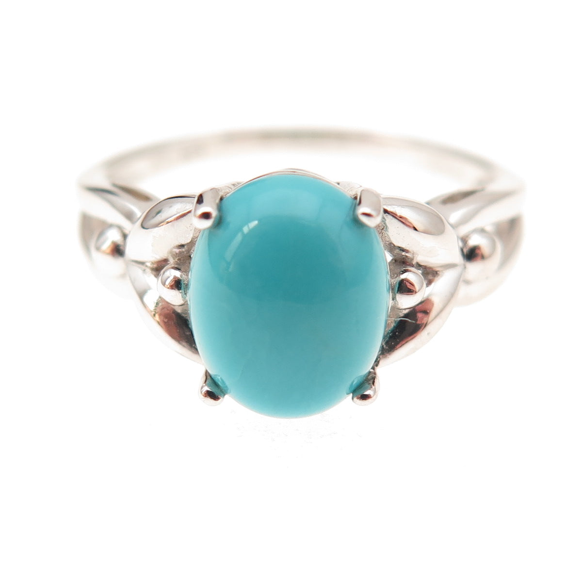925 Sterling Silver Real Sleeping Beauty Turquoise Floral Ring Size 8