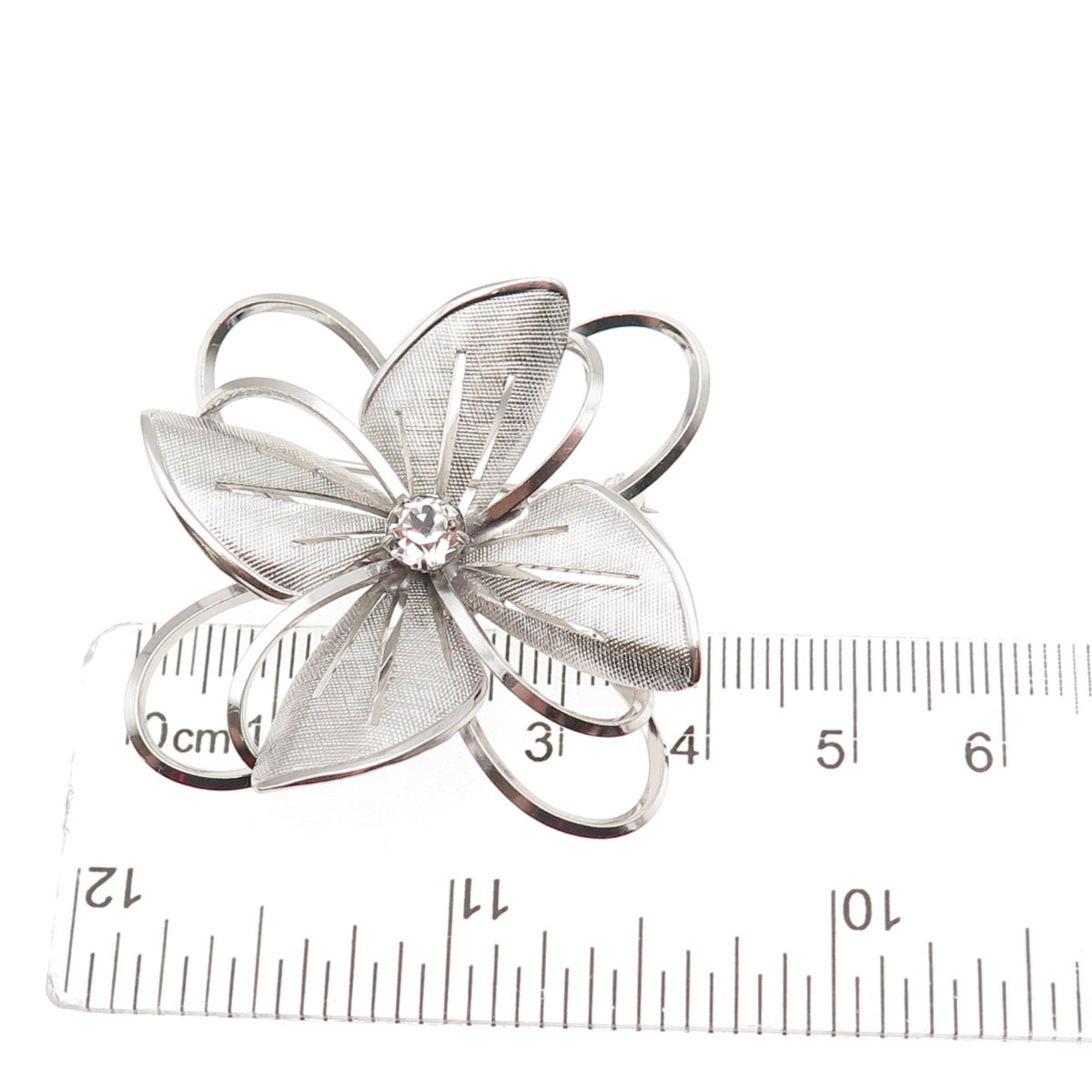 Carl Art 925 Sterling Silver Vintage Rhinestone Floral Pin Brooch