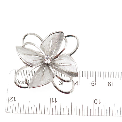 Carl Art 925 Sterling Silver Vintage Rhinestone Floral Pin Brooch