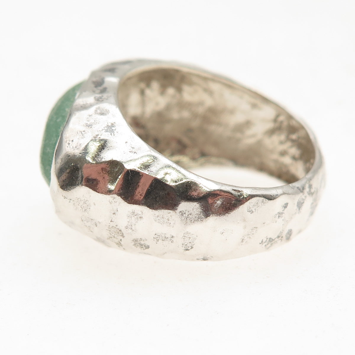 925 Sterling Silver Vintage Israel Roman Glass Modernist Hammered Ring Size 9