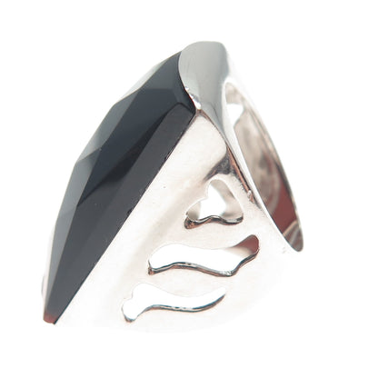 925 Sterling Silver Vintage Real Black Onyx Red Jasper Modernist Ring Size 5.25
