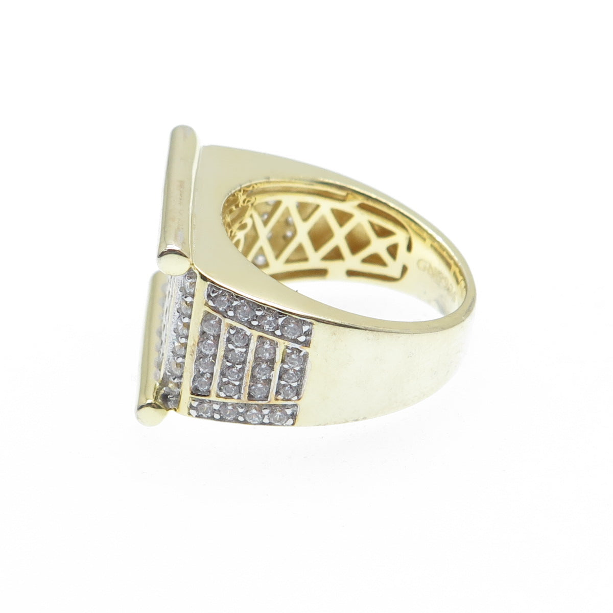 925 Sterling Silver Gold Plated Round-Cut Shaped C Z Signet Ring Size 7.25