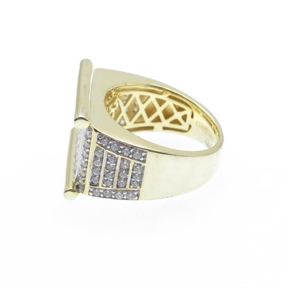 925 Sterling Silver Gold Plated Round-Cut Shaped C Z Signet Ring Size 7.25