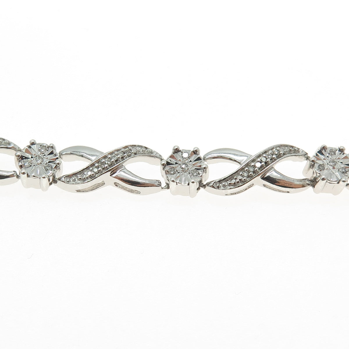 925 Sterling Silver Real Round-Cut Diamond Infinity Link Bracelet 7.25"