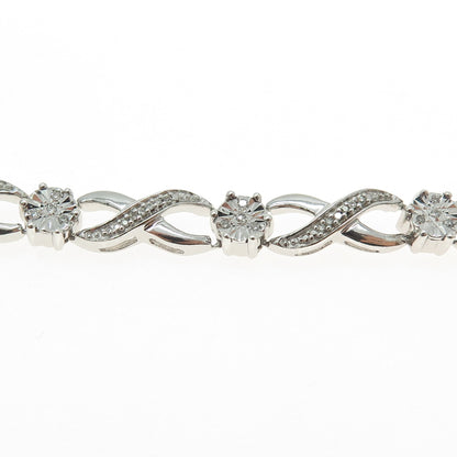 925 Sterling Silver Real Round-Cut Diamond Infinity Link Bracelet 7.25"