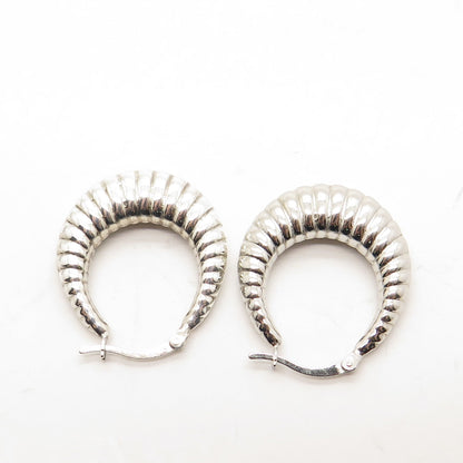 HANIN 925 Sterling Silver Ribbed Hinged Hoop Earrings