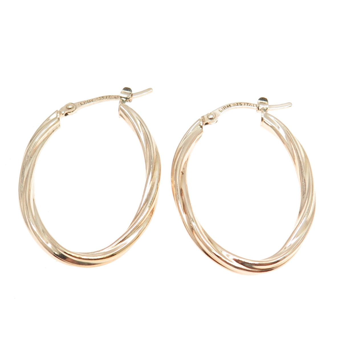 LIRM 925 Sterling Silver Rose Gold Plated Italy Twisted Hoop Earrings