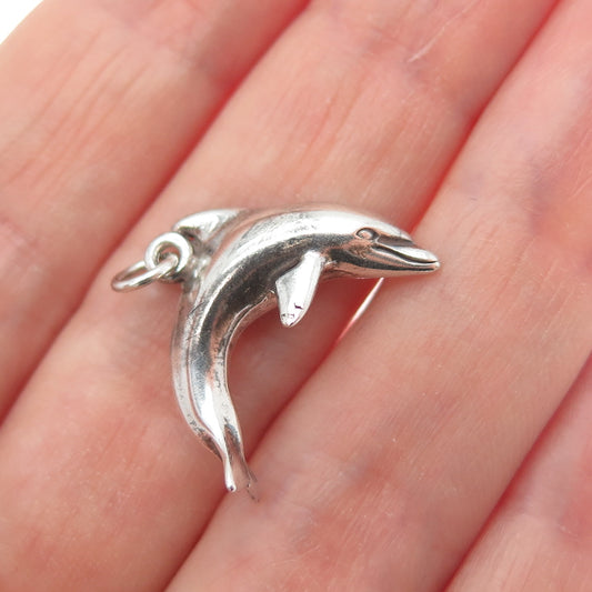 SUNWEST 925 Sterling Silver Vintage Dolphin Oxidized Minimalist Charm Pendant
