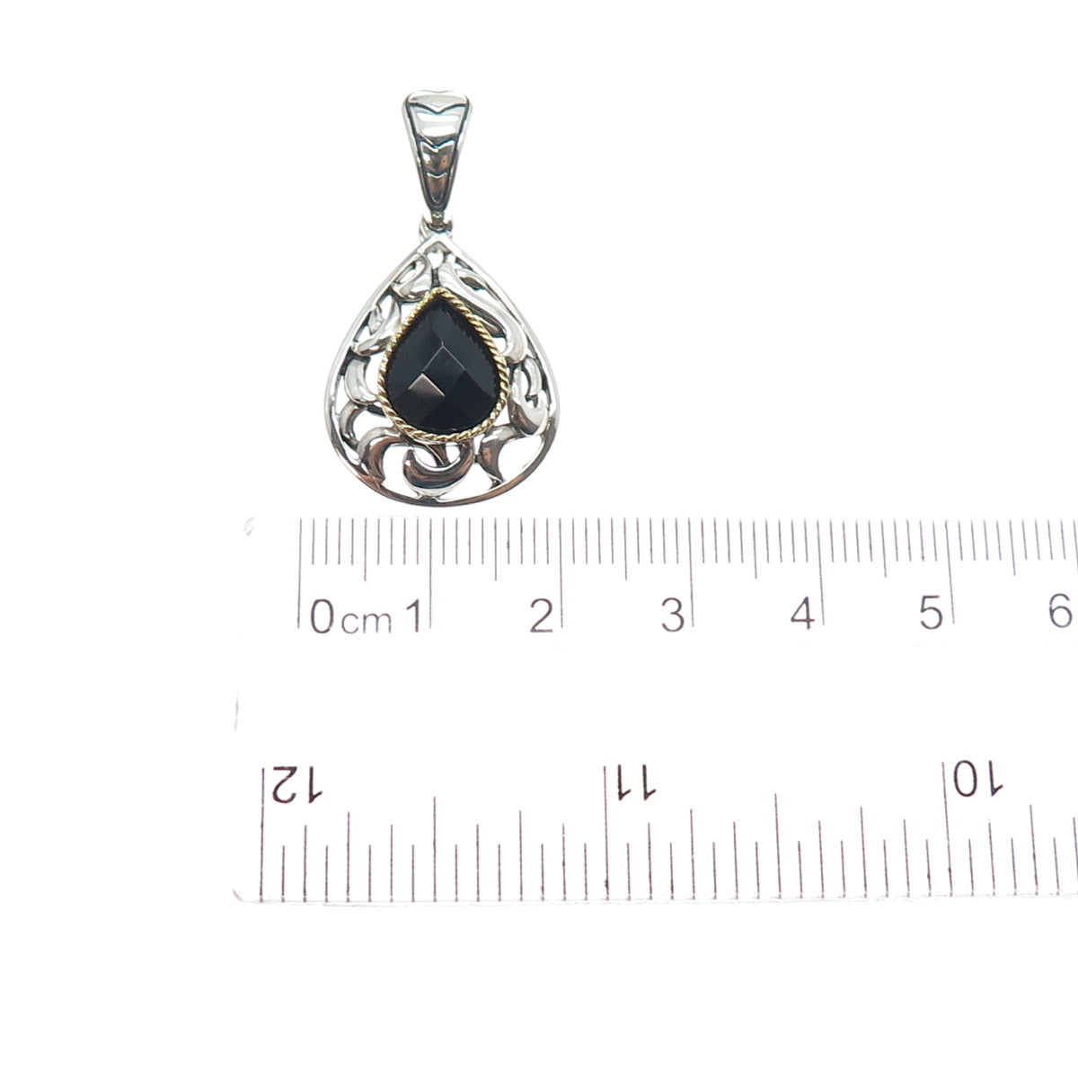 EFFY 925 Sterling Silver 18K Gold Real Black Spinel Teardrop Charm Pendant