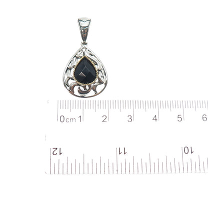 EFFY 925 Sterling Silver 18K Gold Real Black Spinel Teardrop Charm Pendant