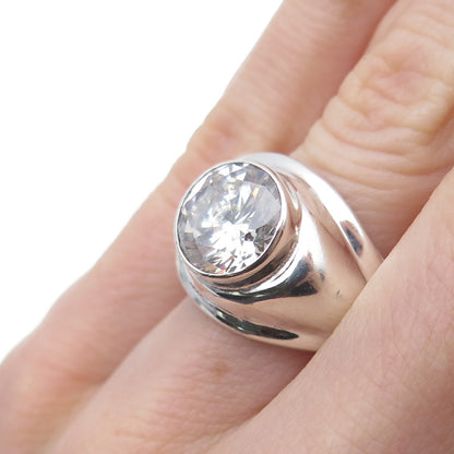 925 Sterling Silver Vintage Mexico Round-Cut C Z Modernist Ring Size 5.25