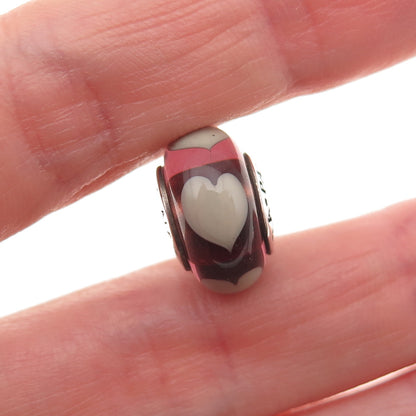 Pandora 925 Sterling Silver Murano Glass Heart Slide Bead Charm