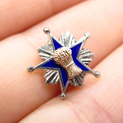 925 Sterling Silver Gold Filled Vintage Leavens Patrons of Husbandry Brooch