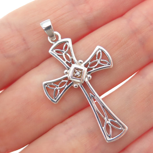 RJ GRAZIANO 925 Sterling Silver Real Diamond Accent Celtic Trinity Cross Pendant