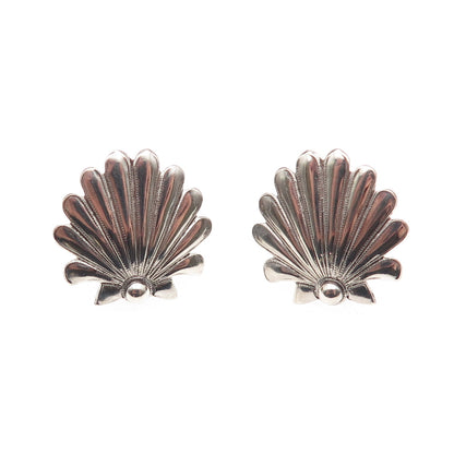 925 Sterling Silver Antique Art Deco Seashell Screw Back Earrings