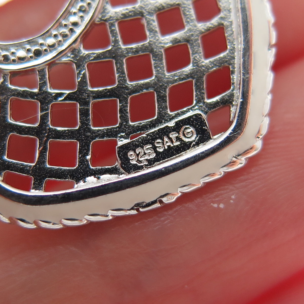 SAI 925 Sterling Silver Enamel Round-Cut C Z Cage Heart Earrings