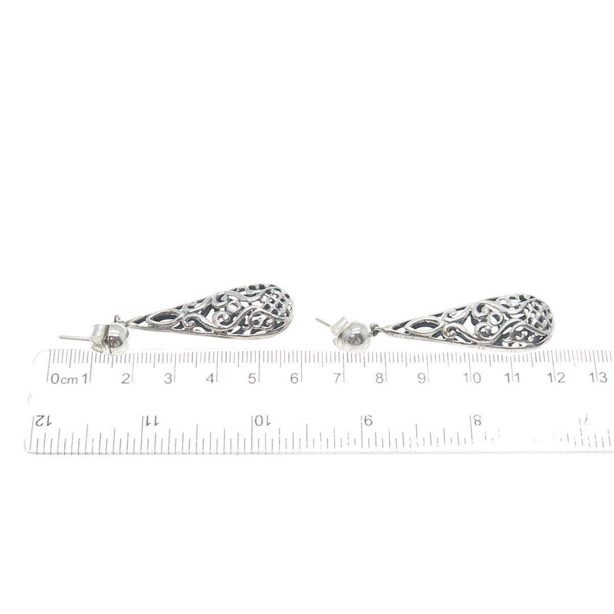 PLATELLA 950 Silver Vintage Swirl Teardrop Dangle Earrings