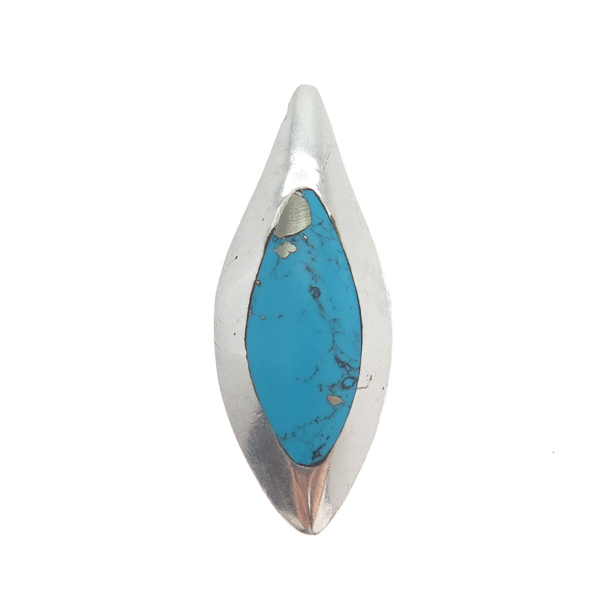 925 Sterling Silver Vintage Black Onyx Turquoise Gem Double Sided Slide Pendant