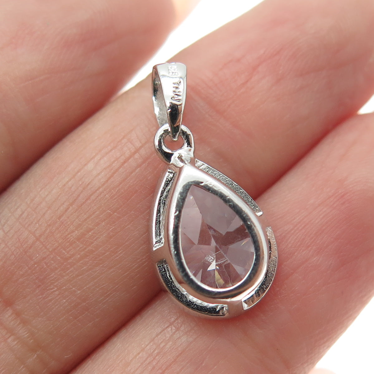 HAN 925 Sterling Silver Pear-Cut C Z Teardrop Minimalist Pendant