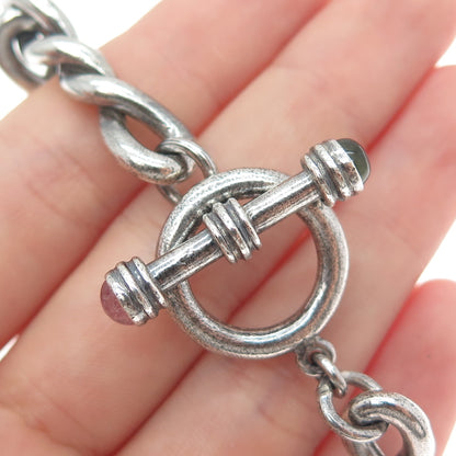 925 Sterling Silver Vintage Real Green & Pink Tourmaline Twisted Bracelet 6.75"