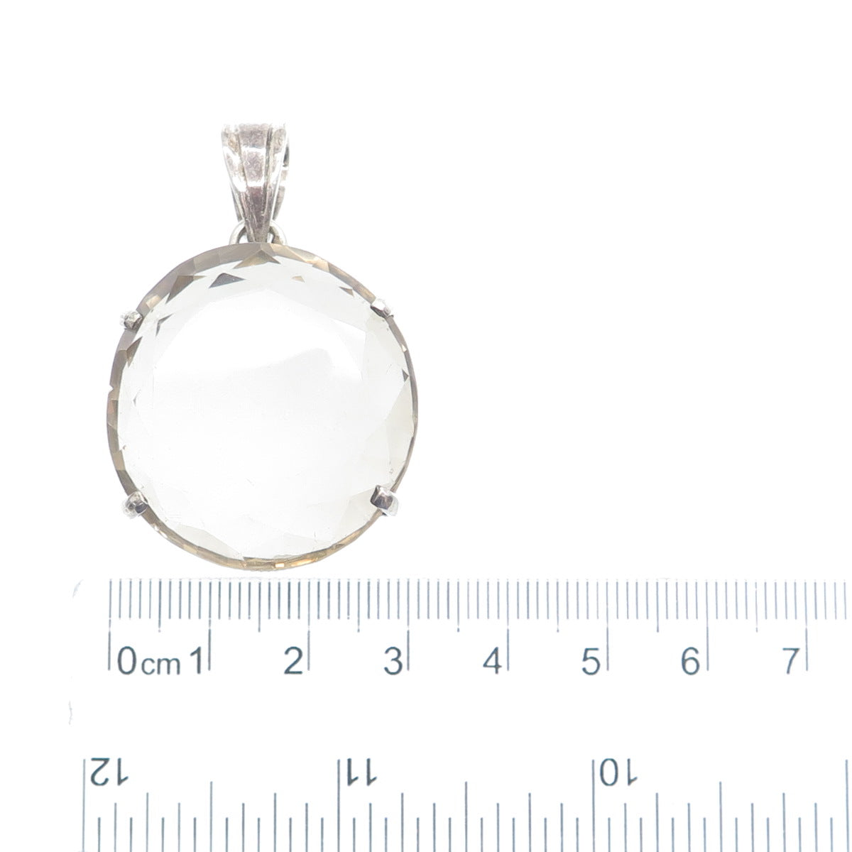 925 Sterling Silver Vintage Real Round-Cut Smoky Quartz Pendant