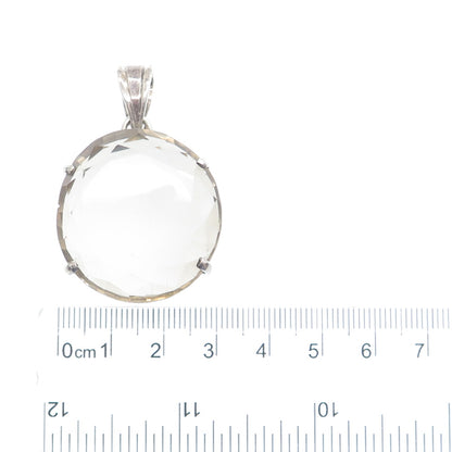 925 Sterling Silver Vintage Real Round-Cut Smoky Quartz Pendant