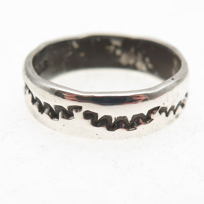 Old Pawn Sterling Silver Vintage Sunrise Oxidized Tribal Band Ring Size 10.75