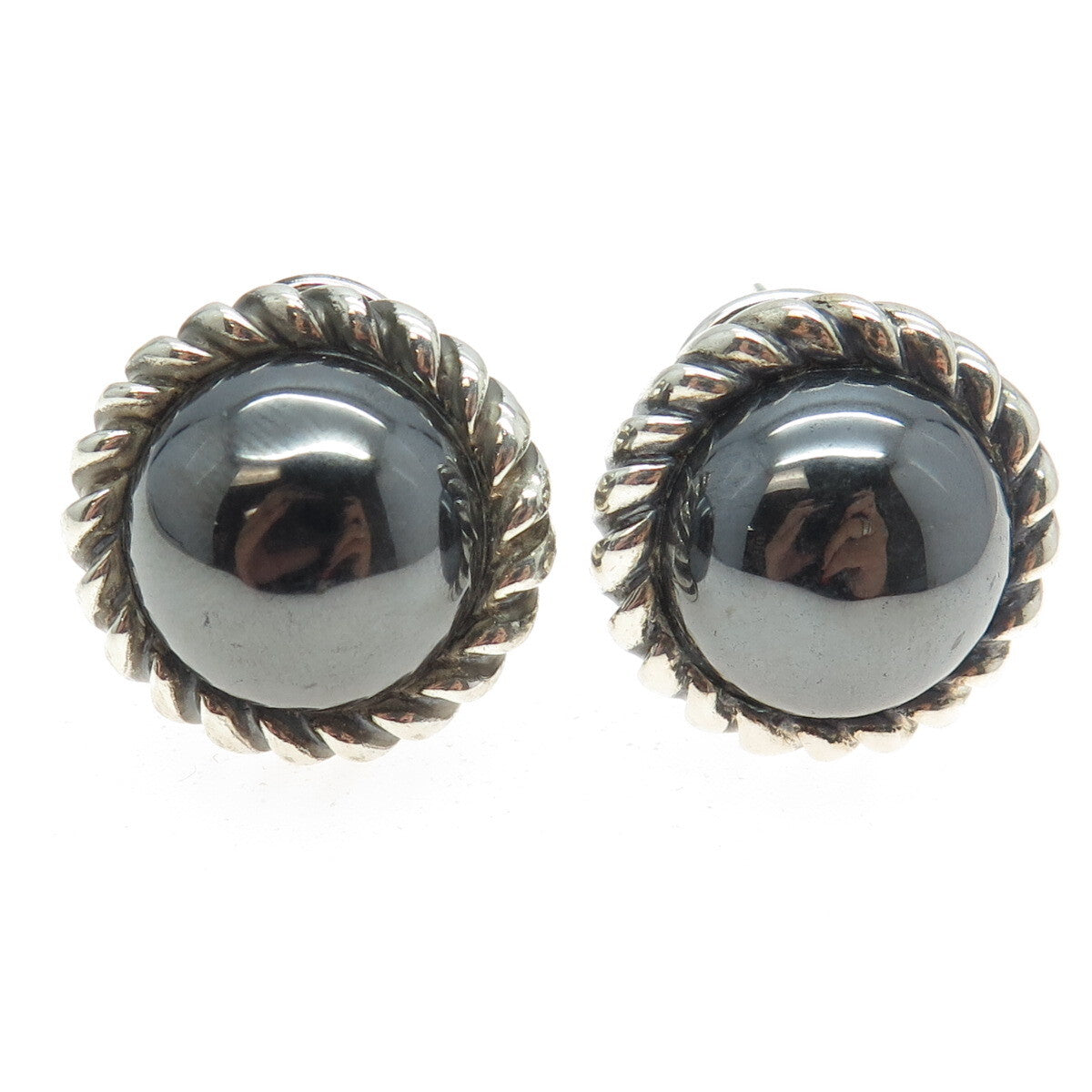 925 Sterling Silver Vintage Real Hematite Omega Back Earrings