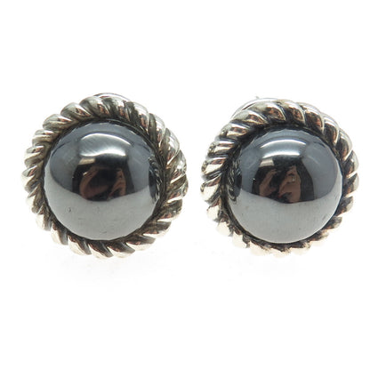 925 Sterling Silver Vintage Real Hematite Omega Back Earrings