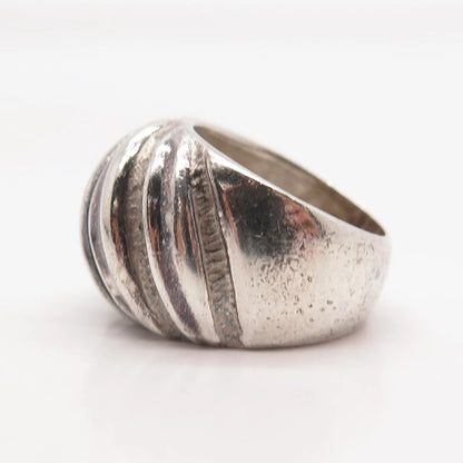 925 Sterling Silver Vintage Ribbed Domed Ring Size 7.75
