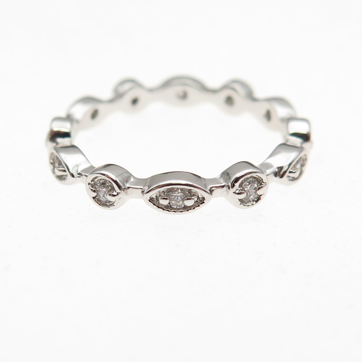 925 Sterling Silver Round-Cut C Z All Around Band Ring Size 5.75