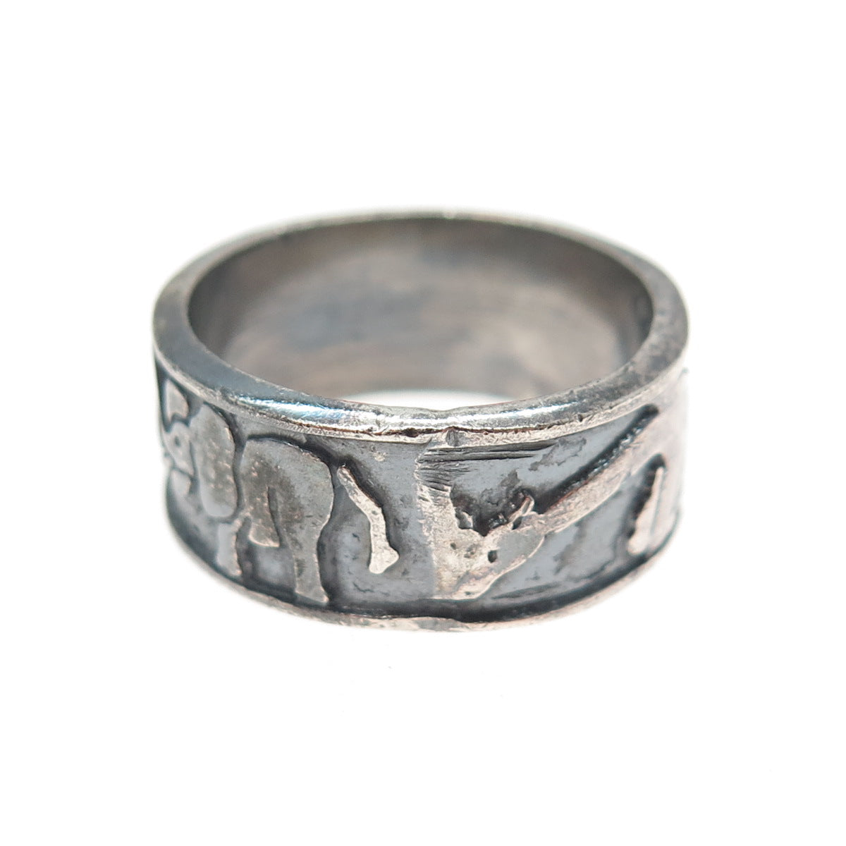 925 Sterling Silver Vintage Mexico Safari Animals Oxidized Band Ring Size 9.75