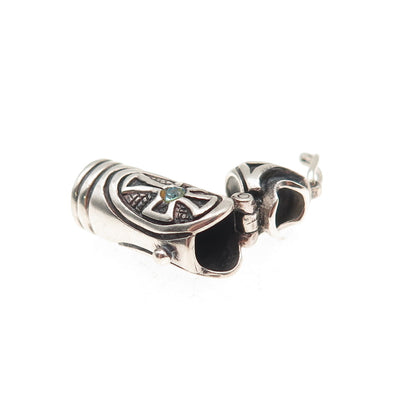 925 Sterling Silver Vintage Rhinestone Cross Prayer Box / Urn Mini Charm Pendant