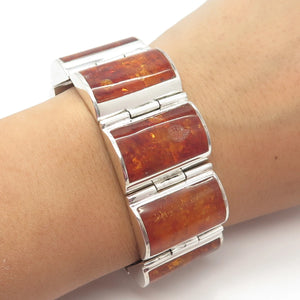 925 Sterling Silver Vintage Real Amber Tennis Panel Link Bracelet 7"