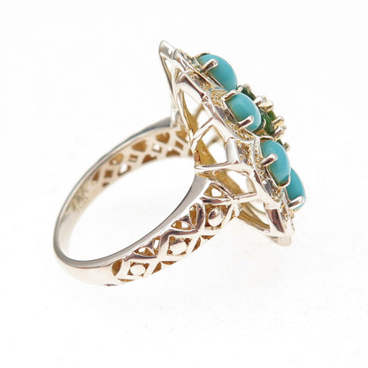 925 Sterling Silver 2-Tone Real Turquoise Tanzanite & Peridot Ring Size 8.25